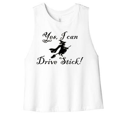 Yes I Can Drive Stick Funny Witch Women's Racerback Cropped Tank