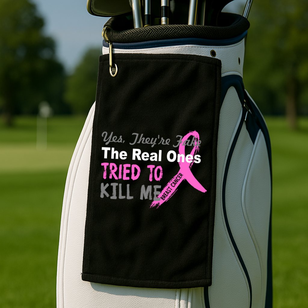 Yes They're Are Fake The Real Ones Tried To Kill Me Golf Towel