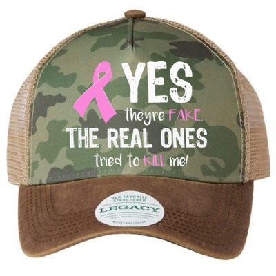 Yes They're Fake Funny Breast Cancer Legacy Tie Dye Trucker Hat