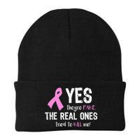 Yes They're Fake Funny Breast Cancer Beanie