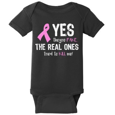 Yes They're Fake Funny Breast Cancer Baby Bodysuit