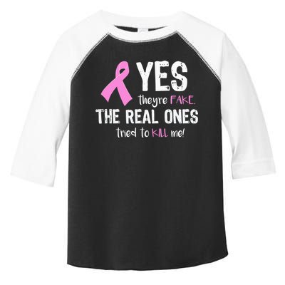 Yes They're Fake Funny Breast Cancer Toddler Fine Jersey T-Shirt