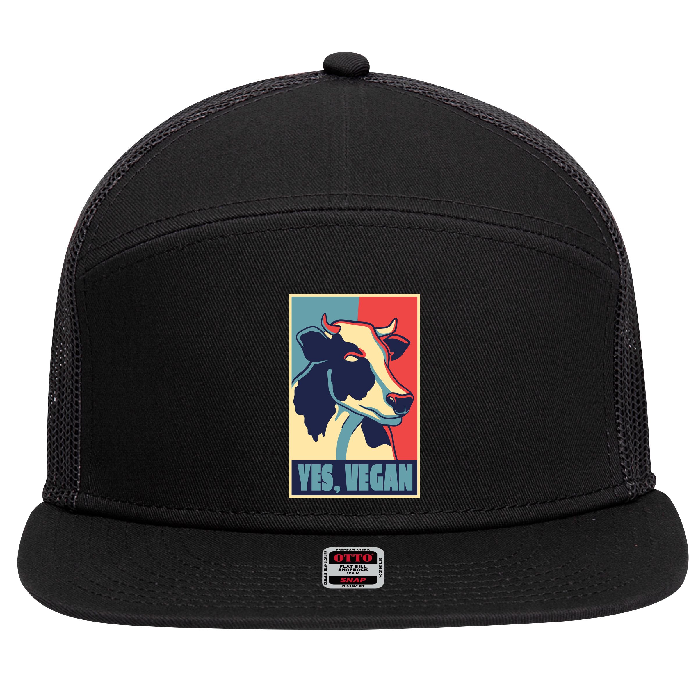 Yes Vegan Cow 7 Panel Mesh Trucker Snapback Hat