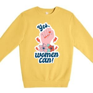 Yes Women Can Floral Premium Crewneck Sweatshirt