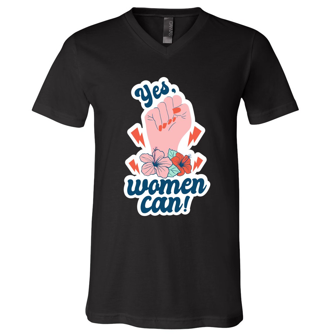 Yes Women Can Floral V-Neck T-Shirt