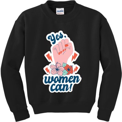 Yes Women Can Floral Kids Sweatshirt