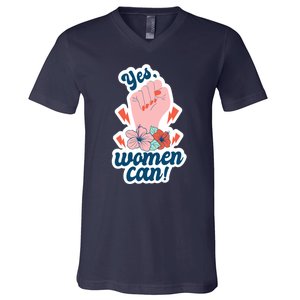 Yes Women Can Floral V-Neck T-Shirt