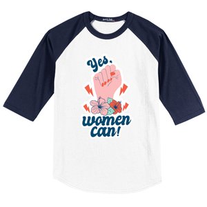 Yes Women Can Floral Baseball Sleeve Shirt