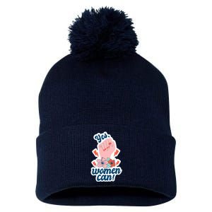 Yes Women Can Floral Pom Pom 12in Knit Beanie