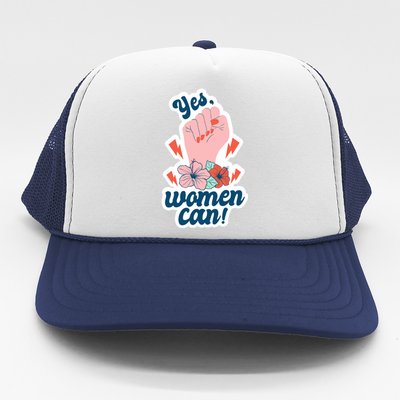 Yes Women Can Floral Trucker Hat