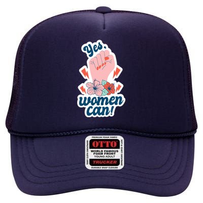 Yes Women Can Floral High Crown Mesh Back Trucker Hat