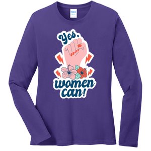 Yes Women Can Floral Ladies Long Sleeve Shirt