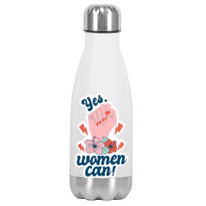 Yes Women Can Floral Stainless Steel Insulated Water Bottle