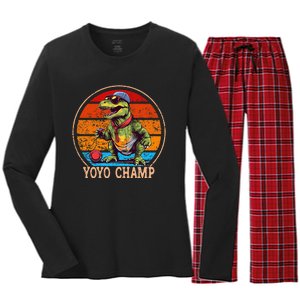 YoYo For Adults And Kids Retro Sunset Trex YoYo Women's Long Sleeve Flannel Pajama Set 