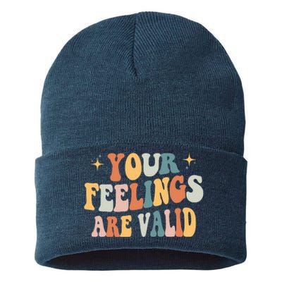 Your Feelings Are Valid Cute Retrotal Health Awareness Sustainable Knit Beanie