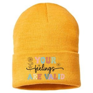 Your Feelings Are Valid Cute Retro Mental Health Awareness Sustainable Knit Beanie