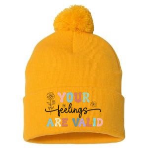 Your Feelings Are Valid Cute Retro Mental Health Awareness Pom Pom 12in Knit Beanie