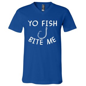 Yo Fish Bite Me Cool Gift V-Neck T-Shirt