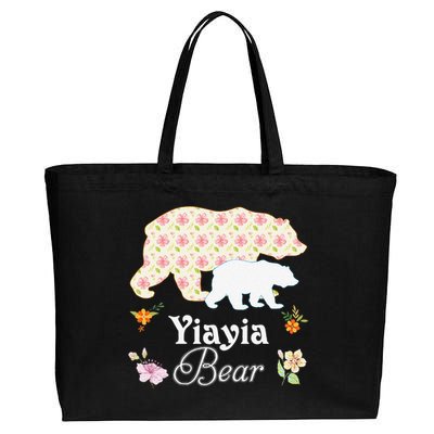 Yiayia Floral Bear Mommy Grandma Mother Father Day Cotton Canvas Jumbo Tote