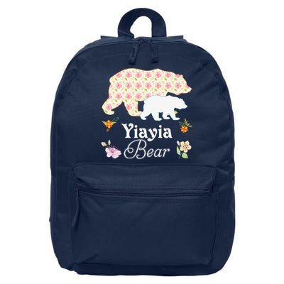 Yiayia Floral Bear Mommy Grandma Mother Father Day 16 in Basic Backpack