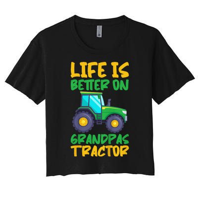 Young Farmer Funny Tractor On Grandpas Tractor Women's Crop Top Tee