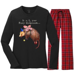 Your Fairy God Possum Funny Opossum Women's Long Sleeve Flannel Pajama Set 