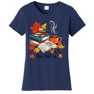 You Fall In Books Fall Open Coffee Book Reading Season Warm Women's T-Shirt