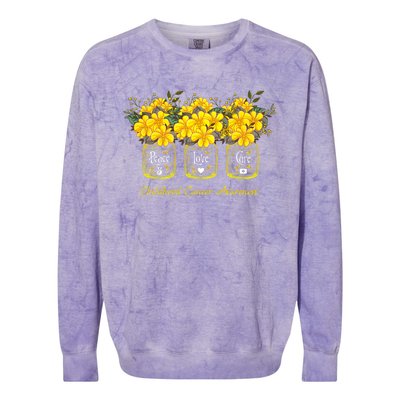 Yellow Flower Jar Peace Love Cure Childhood Cancer Colorblast Crewneck Sweatshirt