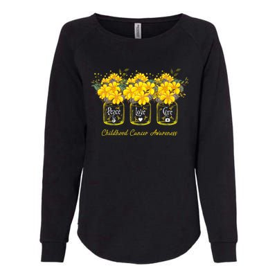 Yellow Flower Jar Peace Love Cure Childhood Cancer Womens California Wash Sweatshirt