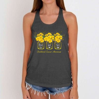 Yellow Flower Jar Peace Love Cure Childhood Cancer Women's Knotted Racerback Tank