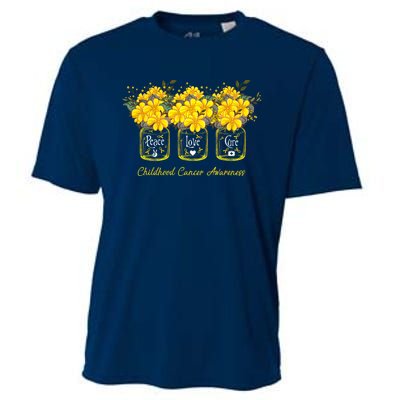 Yellow Flower Jar Peace Love Cure Childhood Cancer Cooling Performance Crew T-Shirt