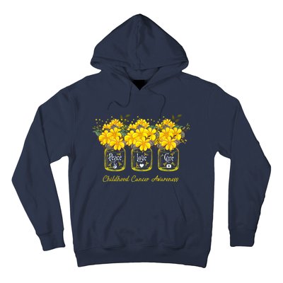 Yellow Flower Jar Peace Love Cure Childhood Cancer Hoodie