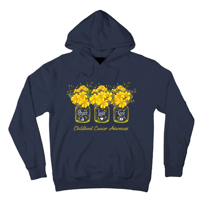 Yellow Flower Jar Peace Love Cure Childhood Cancer Hoodie