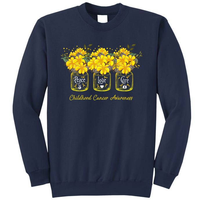 Yellow Flower Jar Peace Love Cure Childhood Cancer Sweatshirt