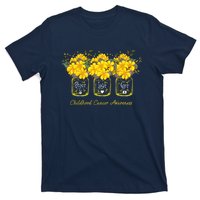 Yellow Flower Jar Peace Love Cure Childhood Cancer T-Shirt