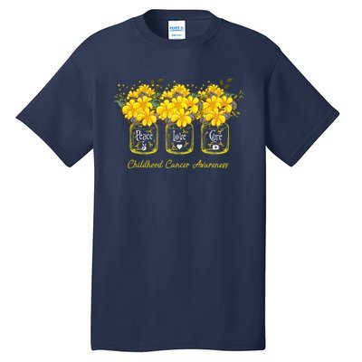 Yellow Flower Jar Peace Love Cure Childhood Cancer Tall T-Shirt