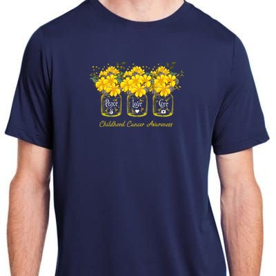 Yellow Flower Jar Peace Love Cure Childhood Cancer Adult ChromaSoft Performance T-Shirt