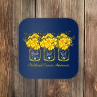 Yellow Flower Jar Peace Love Cure Childhood Cancer Coaster