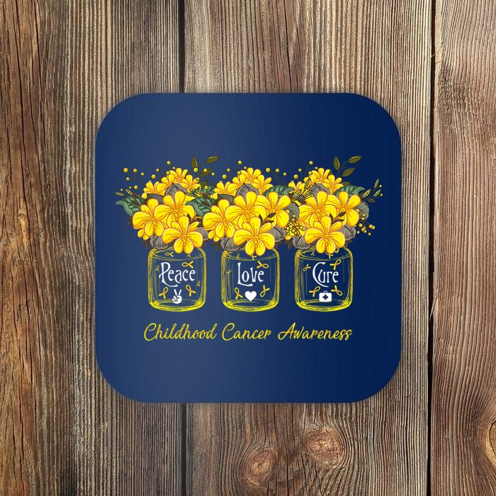 Yellow Flower Jar Peace Love Cure Childhood Cancer Coaster