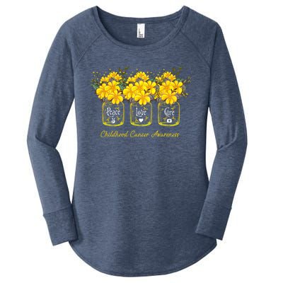 Yellow Flower Jar Peace Love Cure Childhood Cancer Women's Perfect Tri Tunic Long Sleeve Shirt