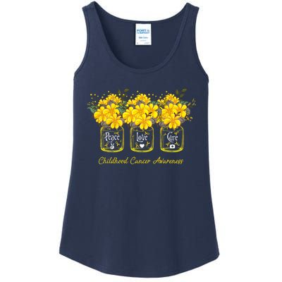 Yellow Flower Jar Peace Love Cure Childhood Cancer Ladies Essential Tank