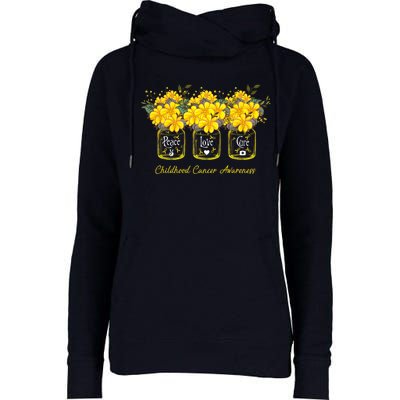 Yellow Flower Jar Peace Love Cure Childhood Cancer Womens Funnel Neck Pullover Hood