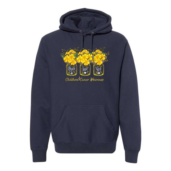 Yellow Flower Jar Peace Love Cure Childhood Cancer Premium Hoodie