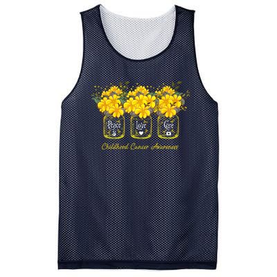 Yellow Flower Jar Peace Love Cure Childhood Cancer Mesh Reversible Basketball Jersey Tank