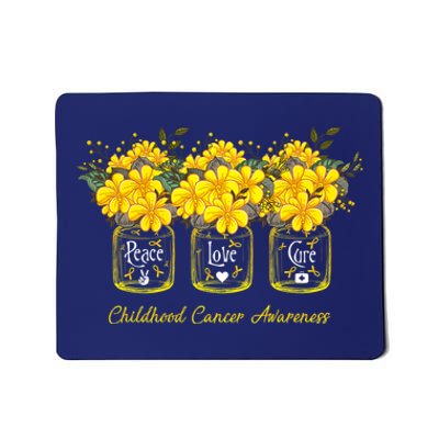 Yellow Flower Jar Peace Love Cure Childhood Cancer Mousepad