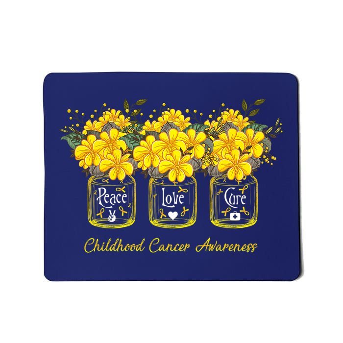 Yellow Flower Jar Peace Love Cure Childhood Cancer Mousepad