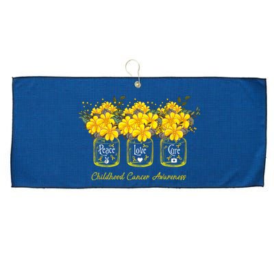 Yellow Flower Jar Peace Love Cure Childhood Cancer Large Microfiber Waffle Golf Towel