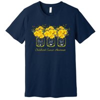 Yellow Flower Jar Peace Love Cure Childhood Cancer Premium T-Shirt