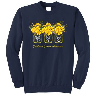 Yellow Flower Jar Peace Love Cure Childhood Cancer Tall Sweatshirt