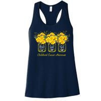 Yellow Flower Jar Peace Love Cure Childhood Cancer Women's Racerback Tank